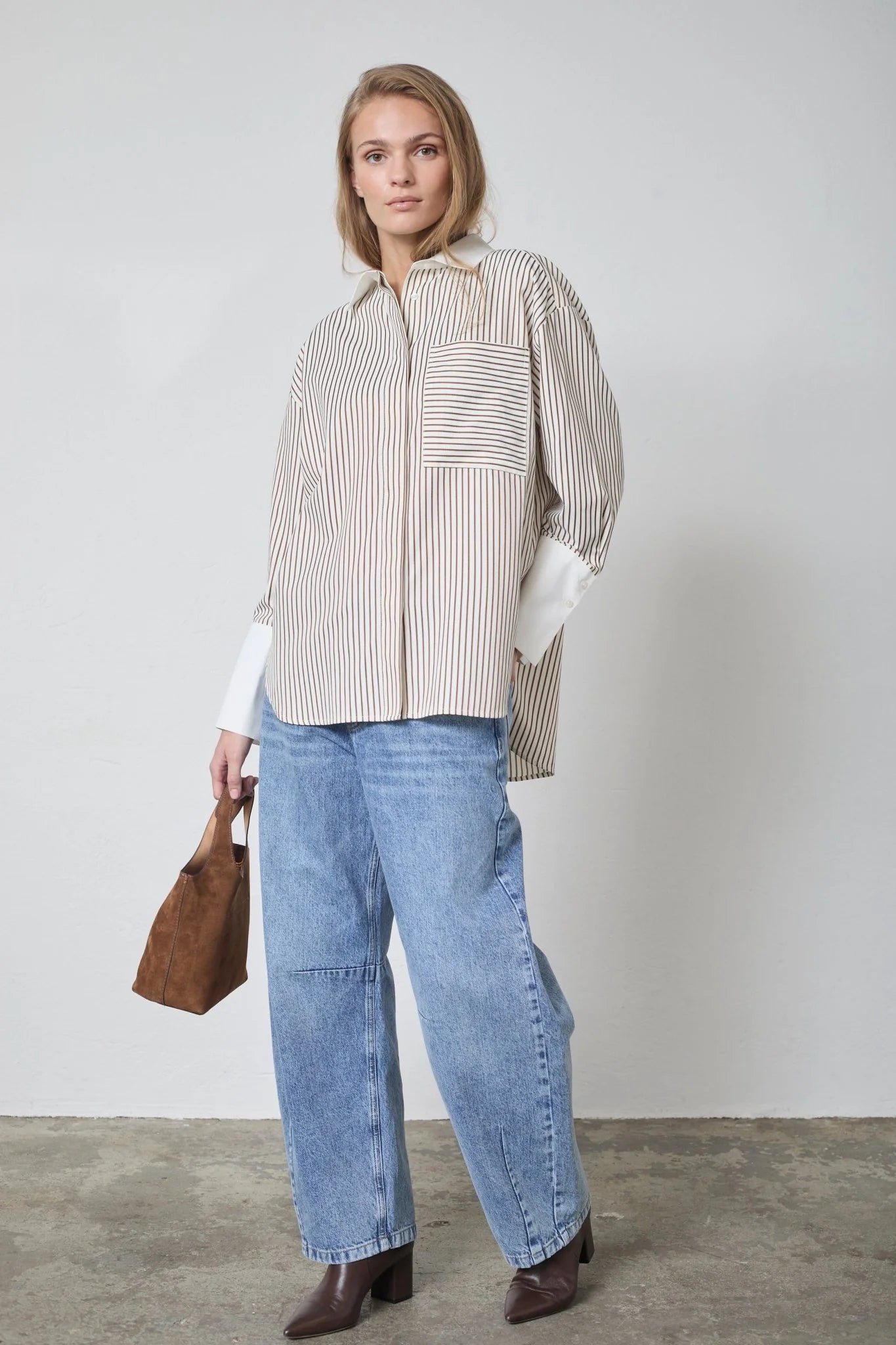 Avara Stripe Shirt Bone Brown