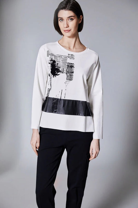 Ecru Flock Print Long Sleeve Top