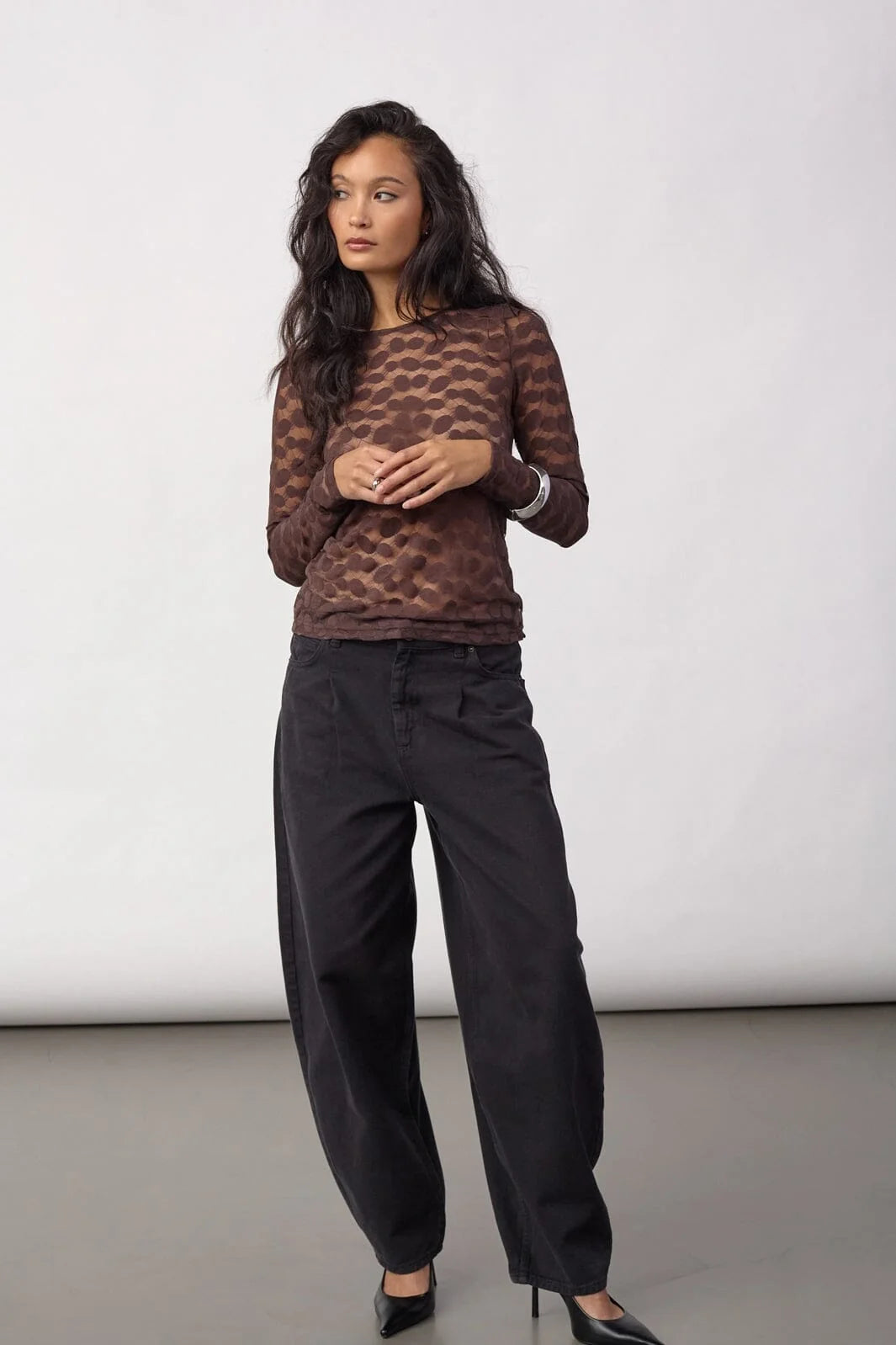 Penola Brown Pola Dot Sheer Top