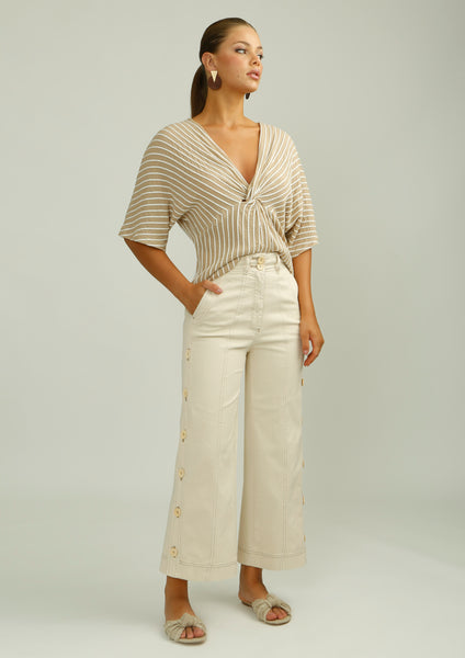 Cream Culotte With Side Buttons
