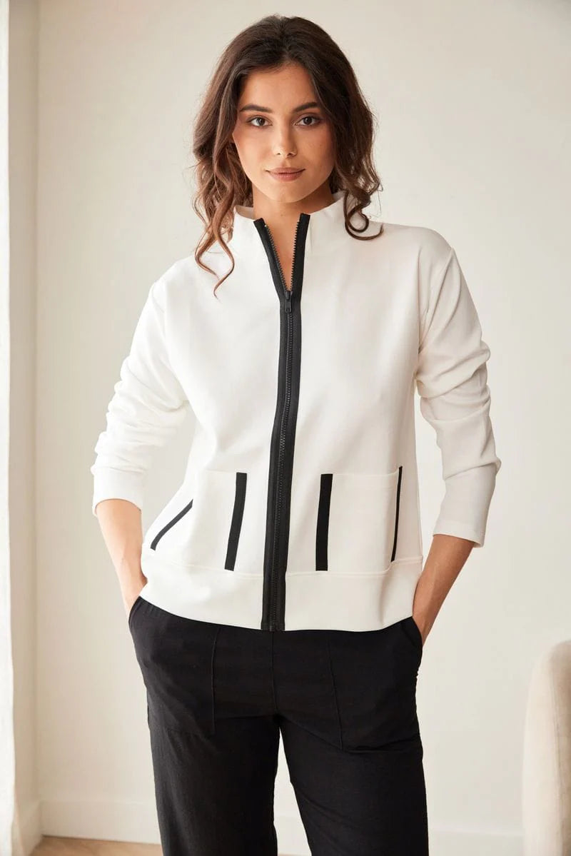 White Black Stripe Pocket Jacket