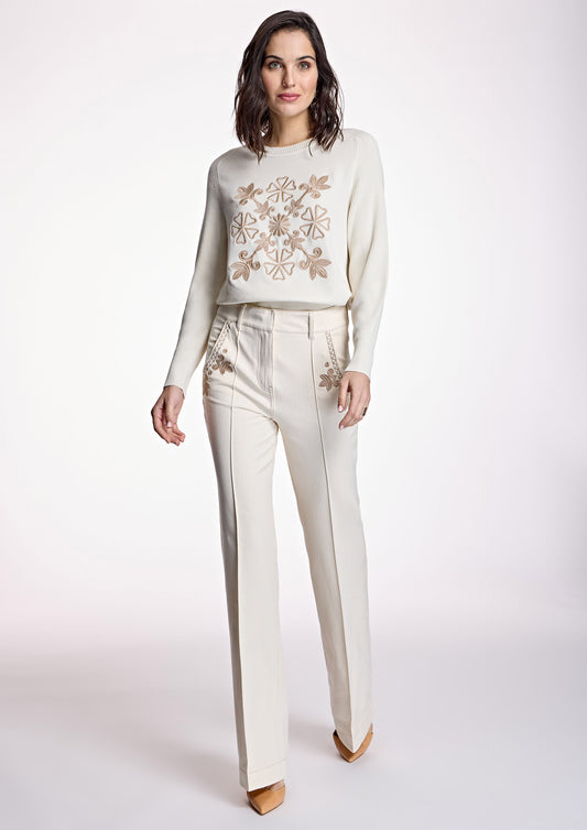 Cream Embroidery Trousers