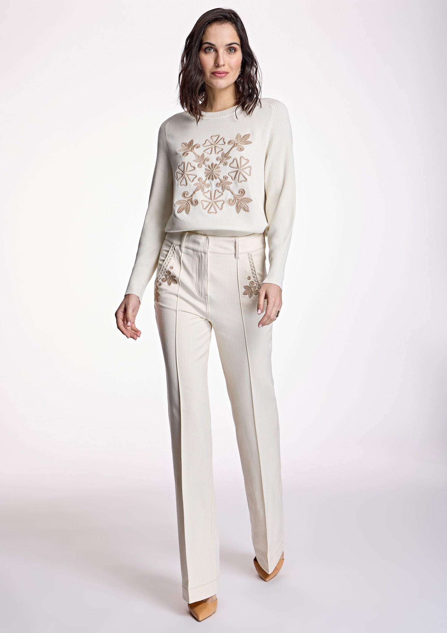 Cream Knit Jumper With Flower Pattern