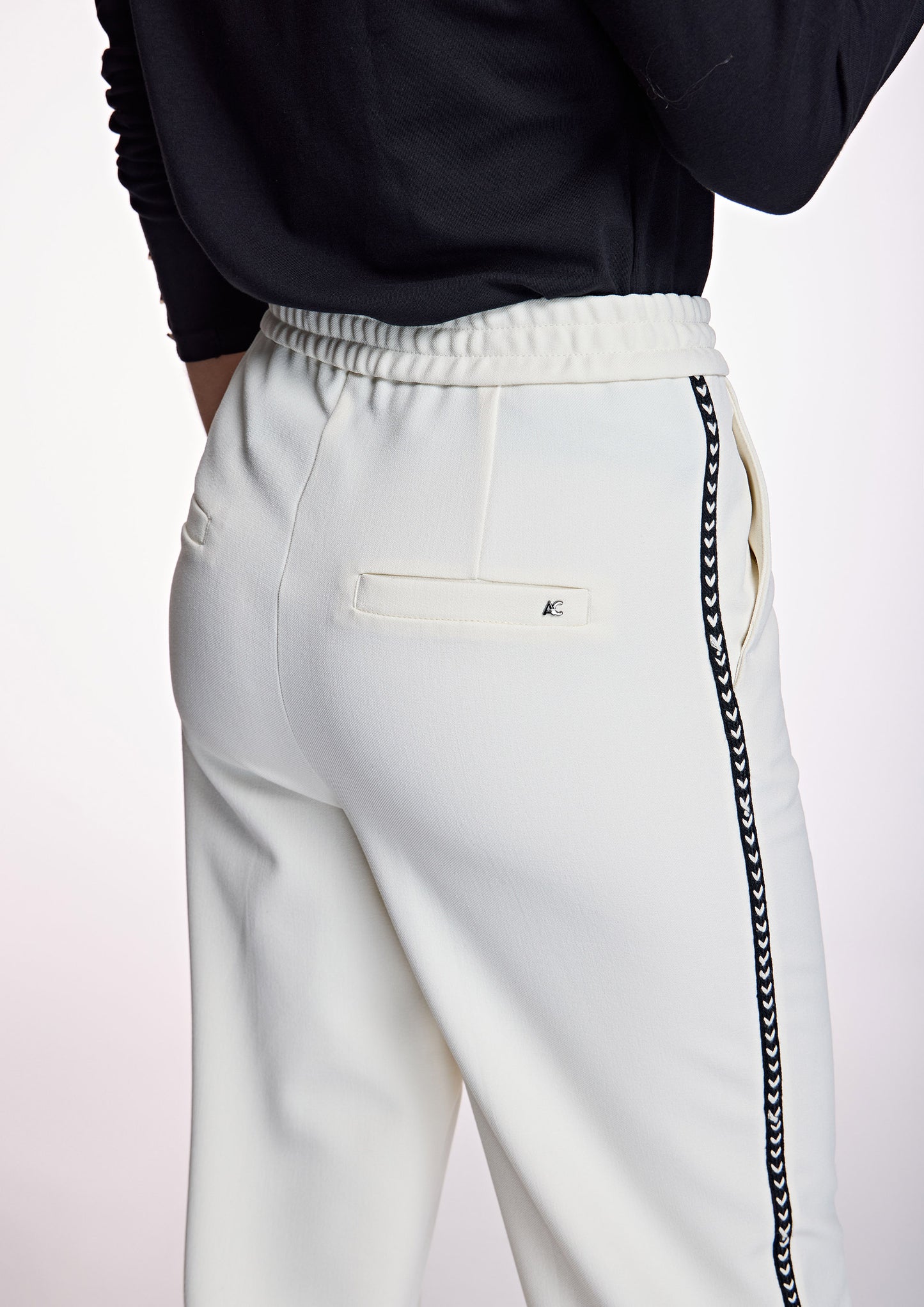 Cream Trousers With Side Stripe