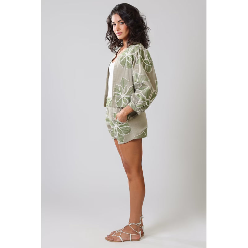 Grace And Maude Green Floral Paddle Linen Jacket