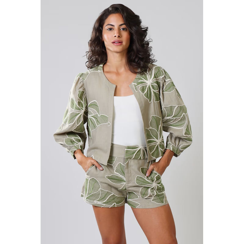 Grace And Maude Green Floral Paddle Linen Jacket