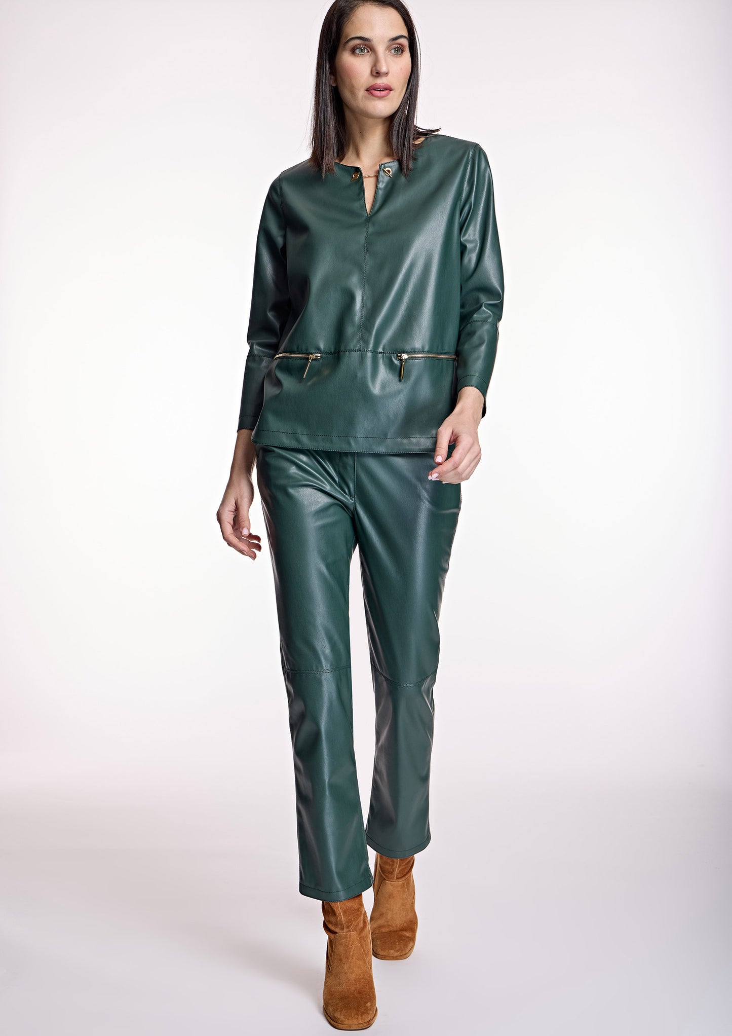 Green Leather Look Trousers