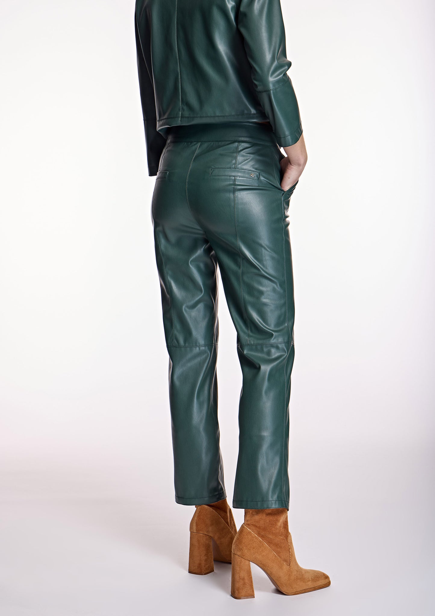 Green Leather Look Trousers