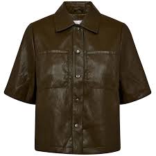 Kahki Green Faux Leader Shirt Jacket