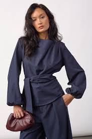 Luna Navy Tie Blouse