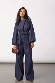 Luna Navy Tie Blouse