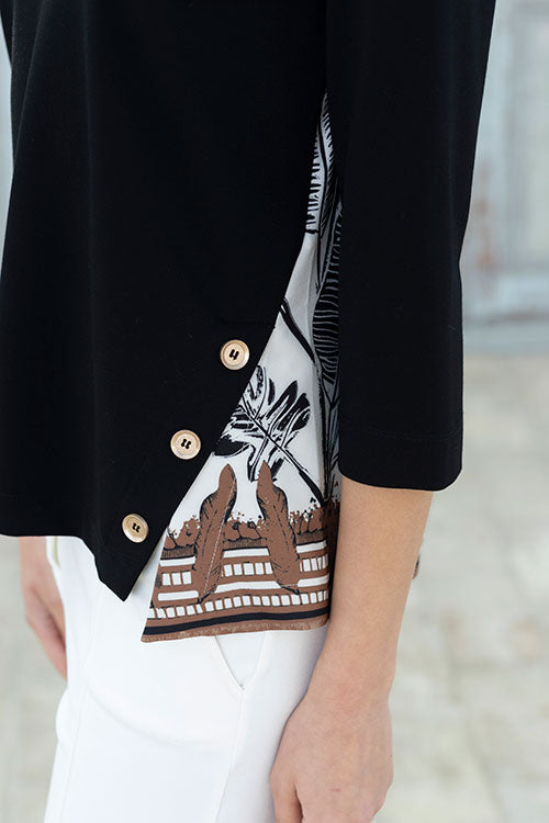 Black Blouse With V-neckline And Leaf Print Back
