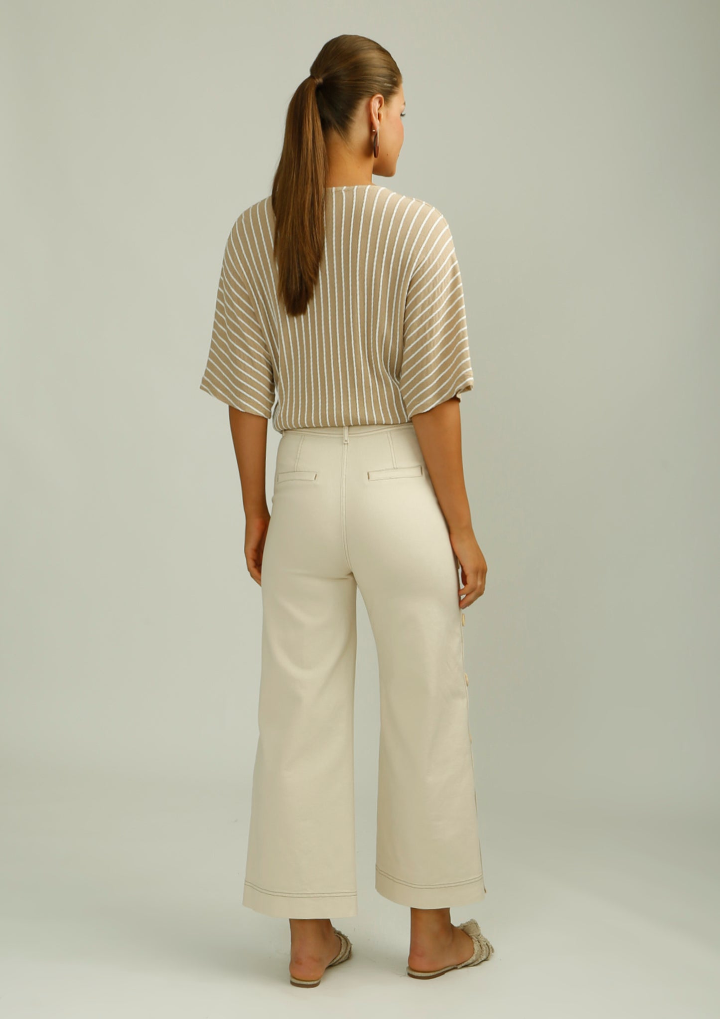 Cream Culotte With Side Buttons