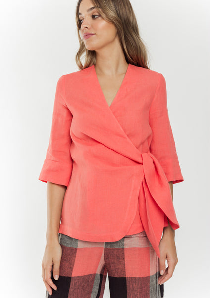 Coral Blouse With Tie Detail