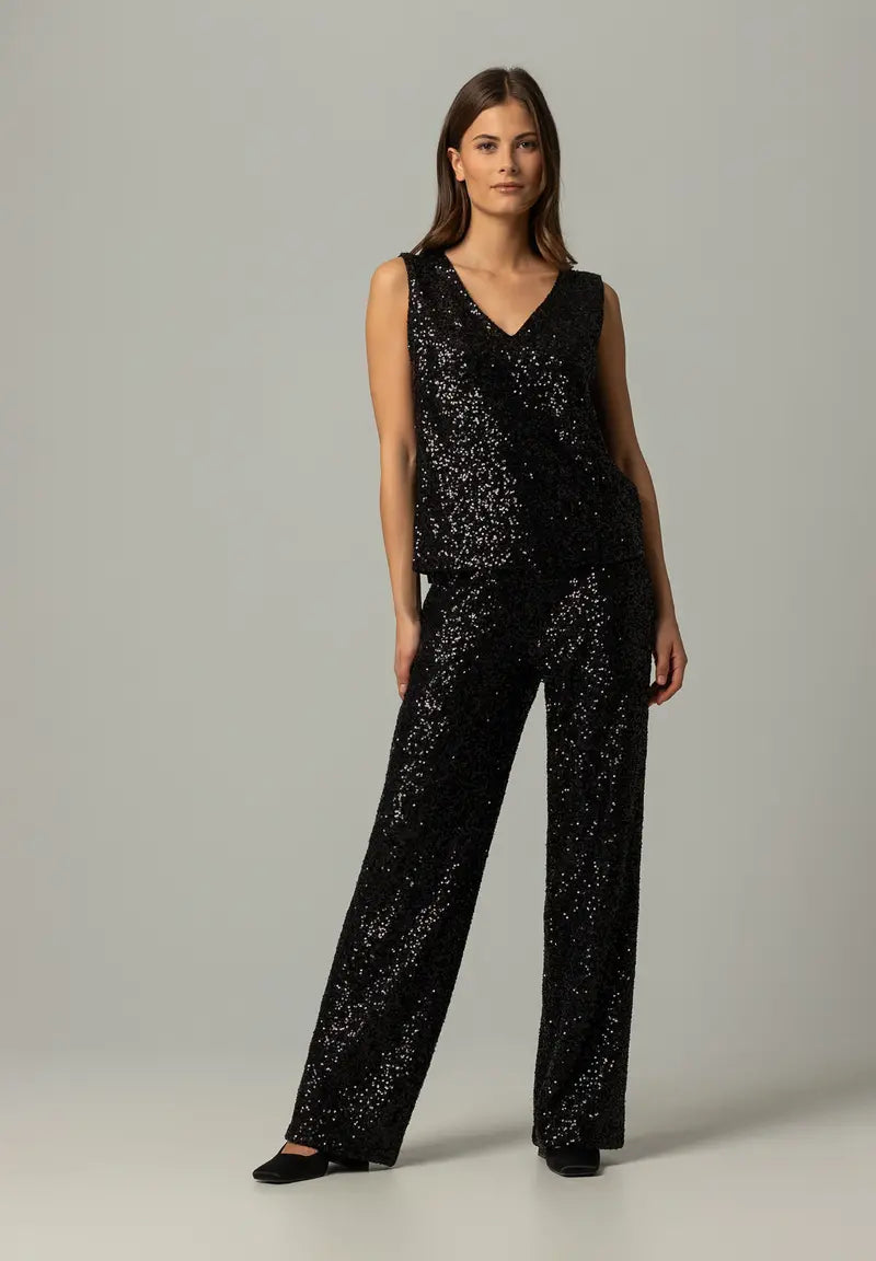 Black Sequin Wide Leg Trousers