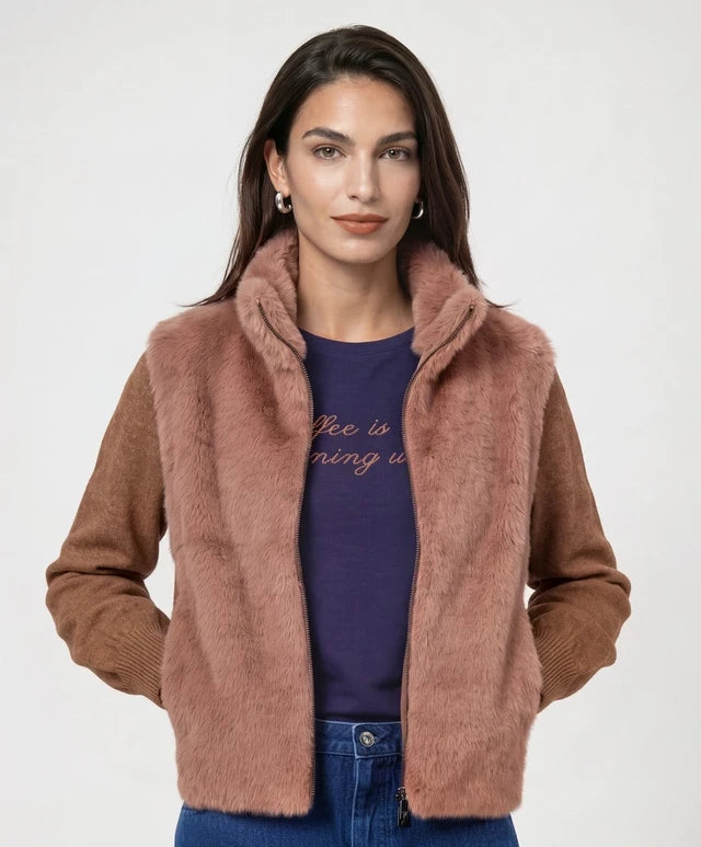 Tiramisu Knit Faux Fur Jacket