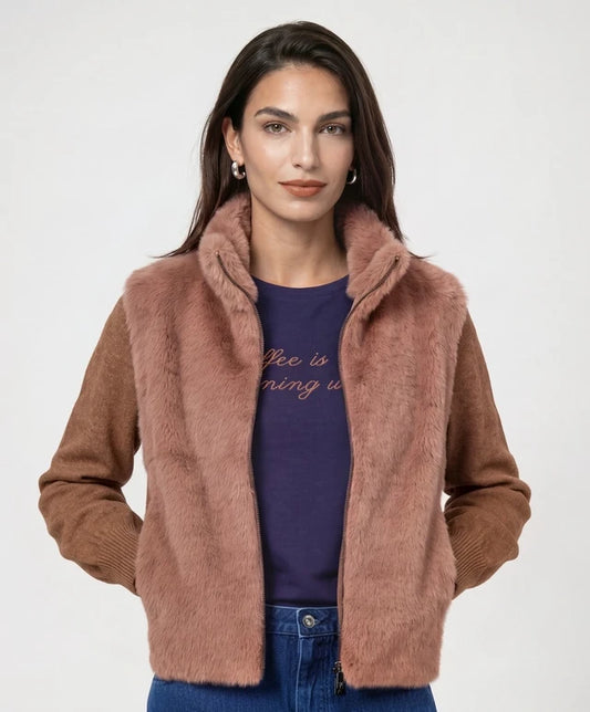 Tiramisu Knit Faux Fur Jacket