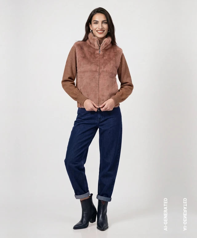 Tiramisu Knit Faux Fur Jacket