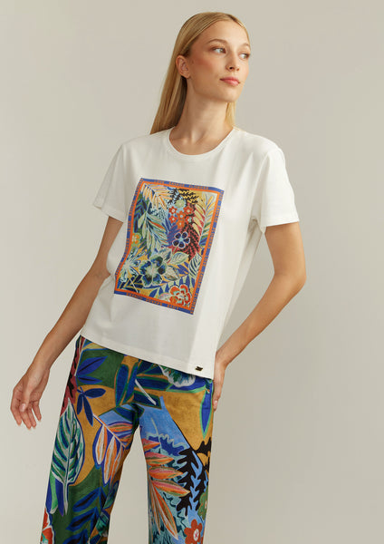 Cream T-Shirt With Multicolour Print
