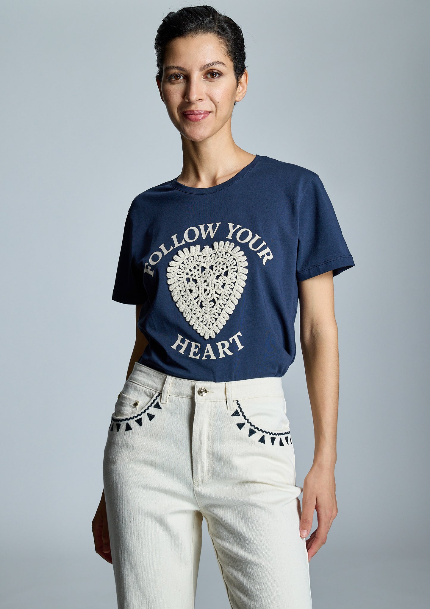 Navy & Beige Top
