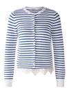 Blue Striped Lace Hem Knit Cardigan
