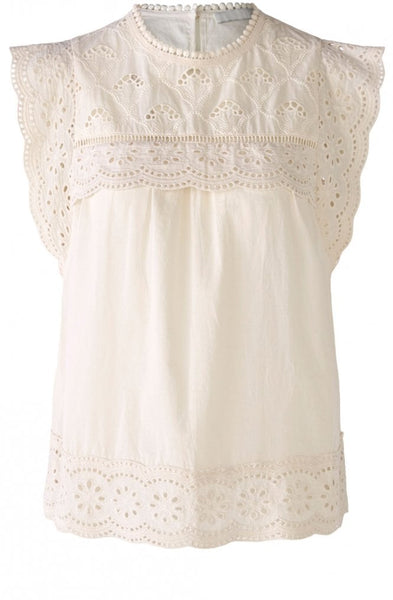 Cream Top With Broderie Detail