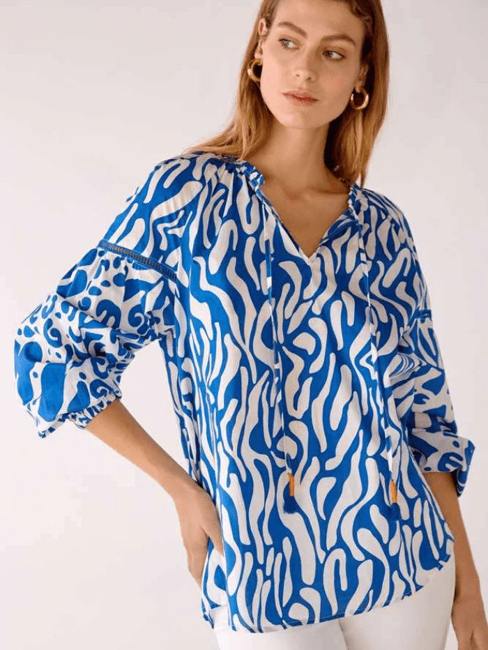 Blue And White Printed Blouse