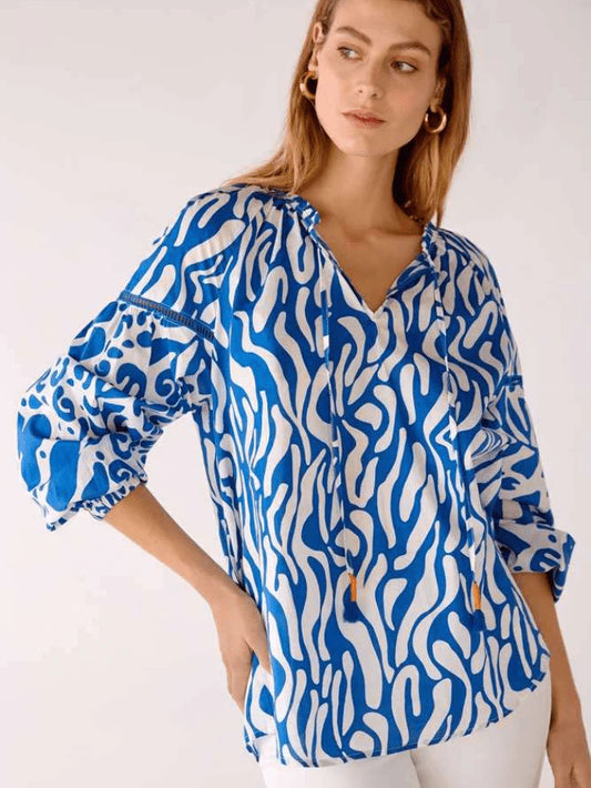 Blue And White Printed Blouse