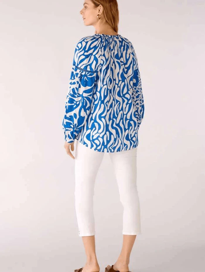 Blue And White Printed Blouse