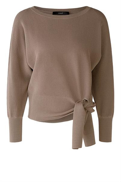 Taupe  Knit Jumper With Tie Detail