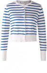 White And Blue Striped Knit Cardigan