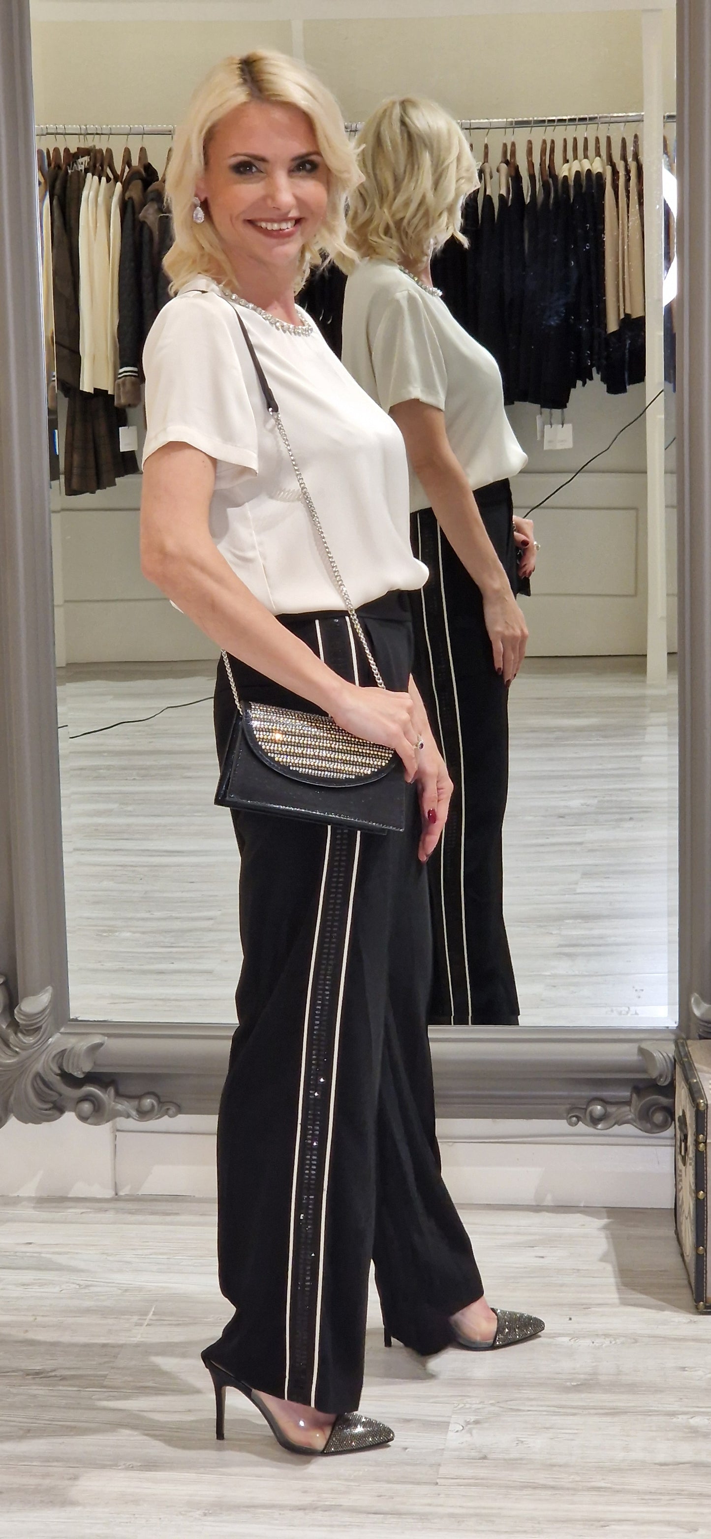 Black Embellished Trim Trouser
