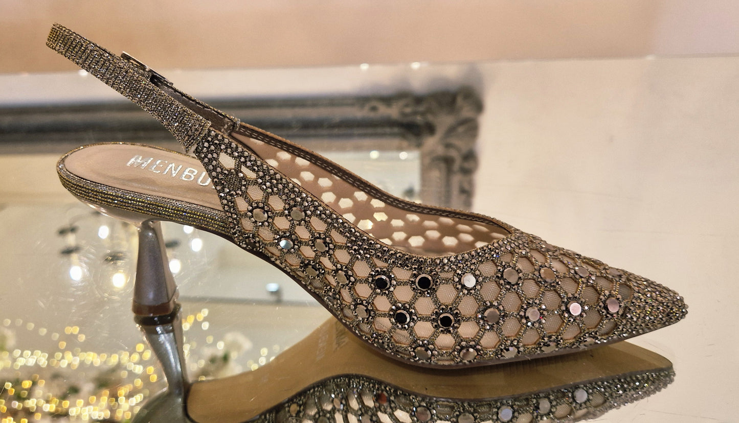 Silver Sling Back Kitten Heel Shoes