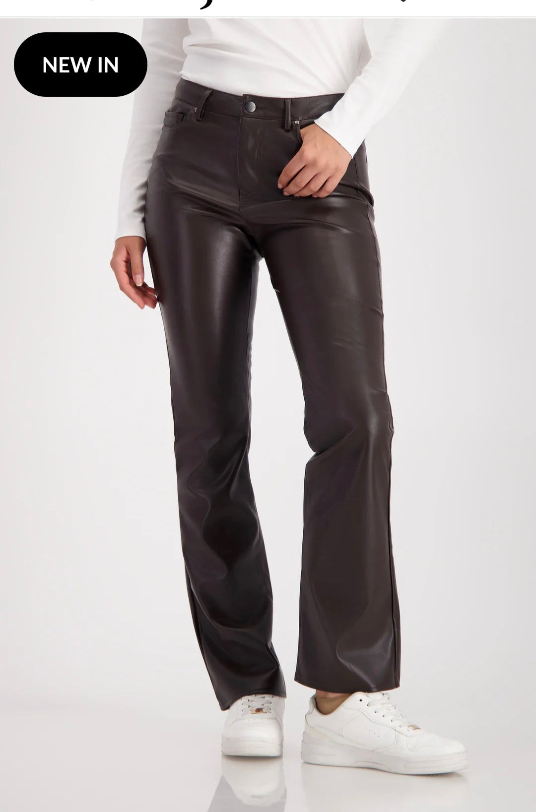 Brown Leather-look bootcut trousers