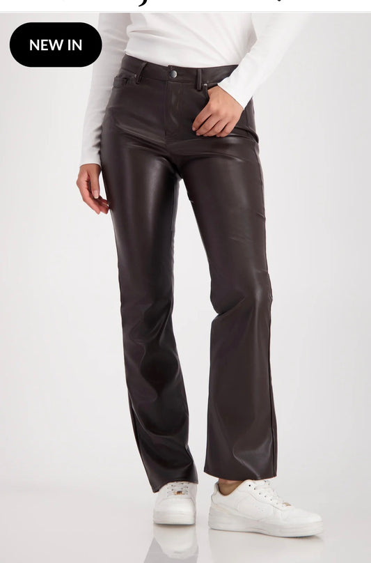 Brown Leather-look bootcut trousers