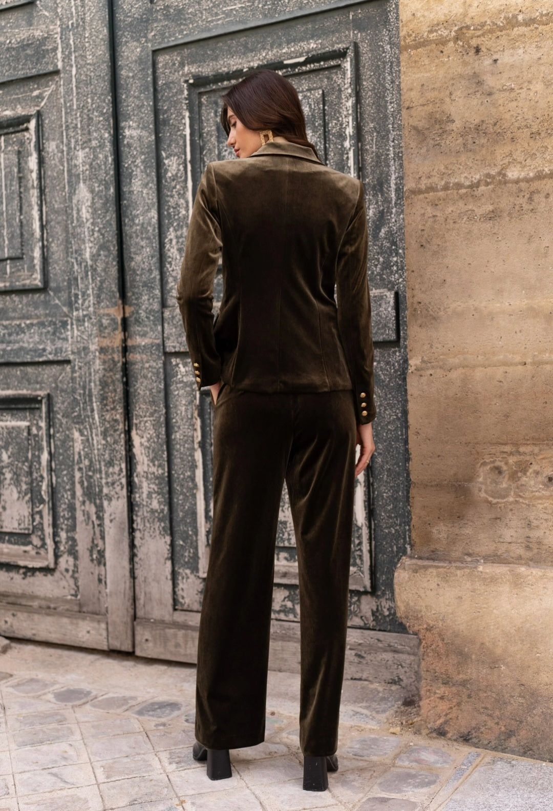 Brown Velvet Jacket With Gold Buttons
