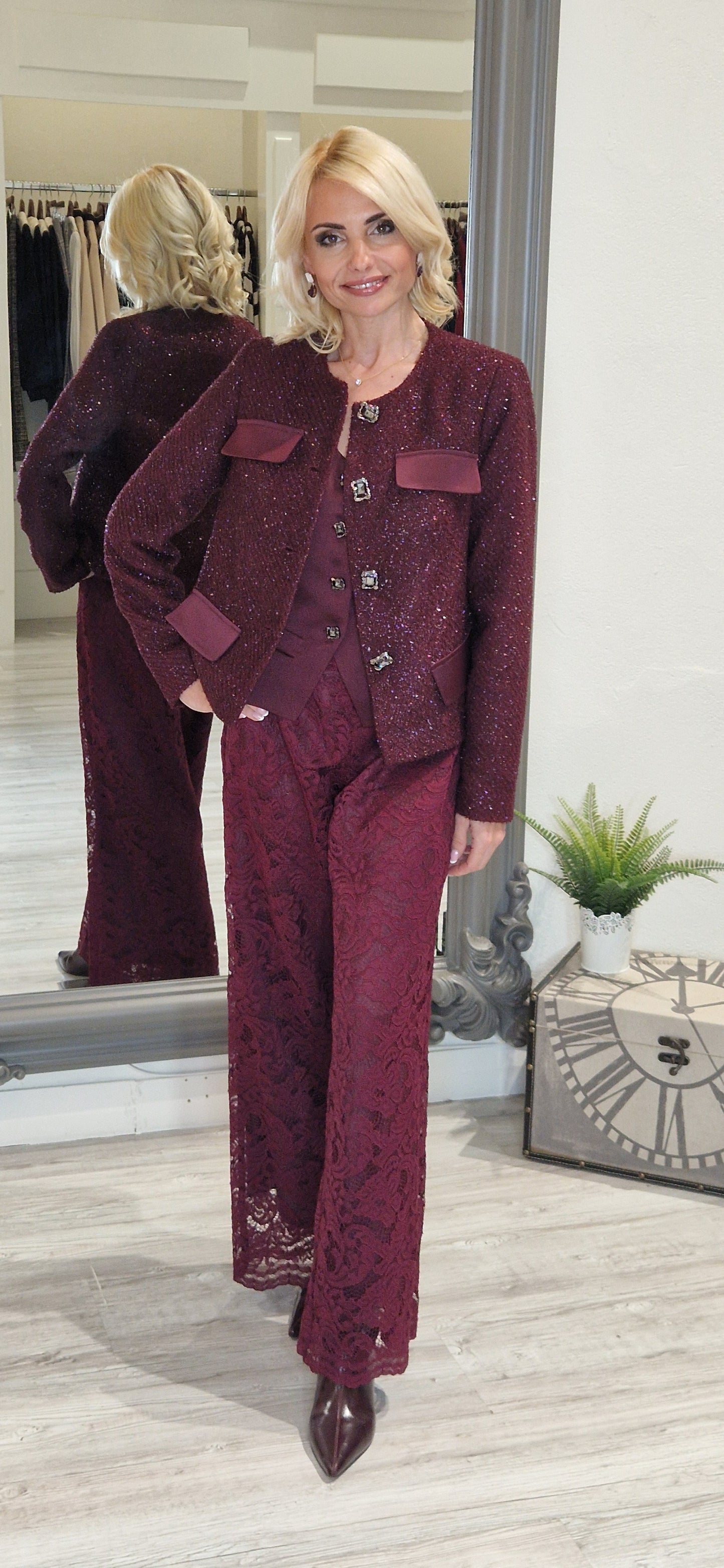 Burgundy Lace Trousers