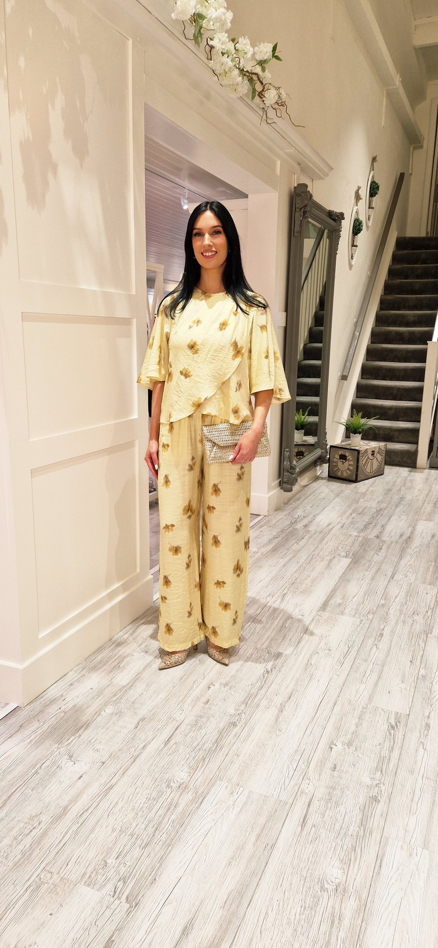 Myla Flower Drape SS Blouse  Pale Yellow