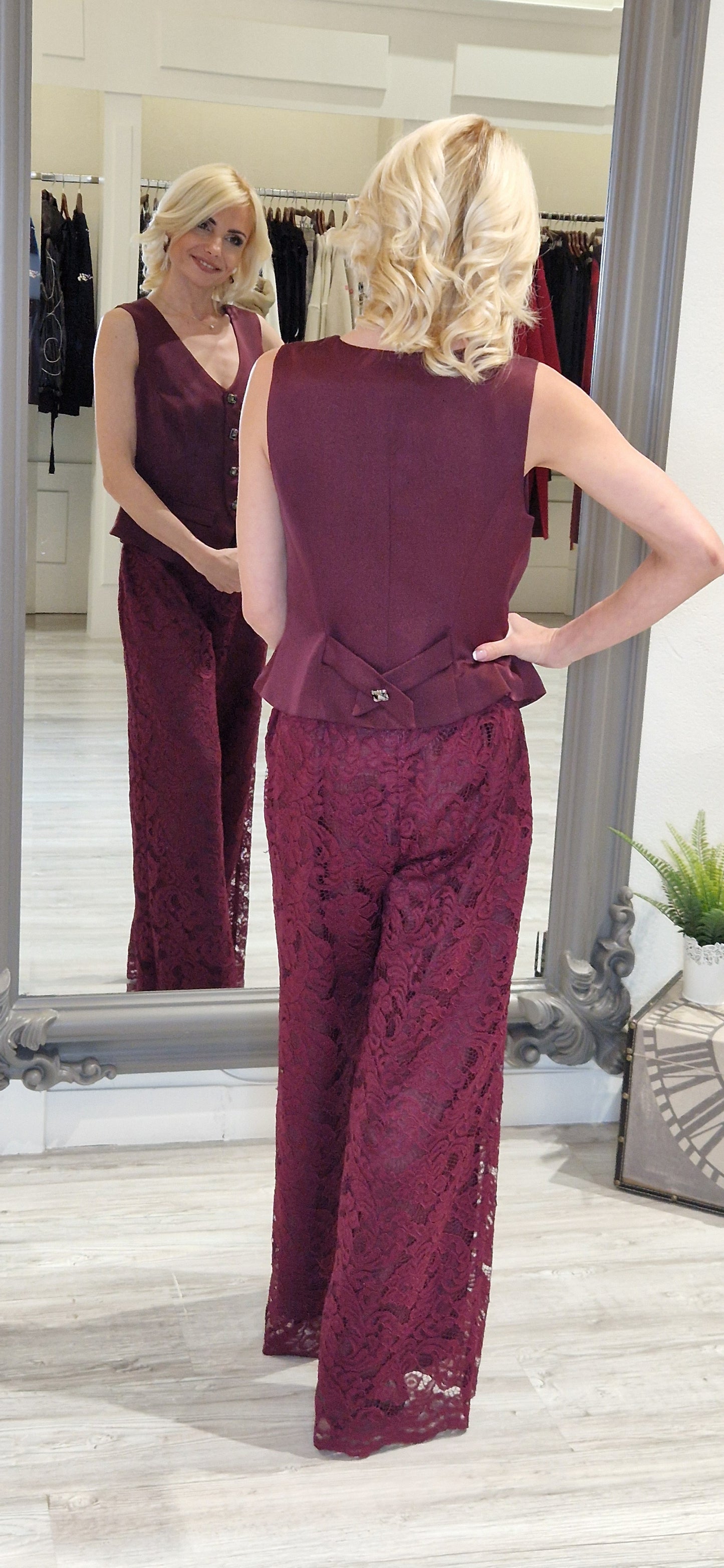 Burgundy Lace Trousers