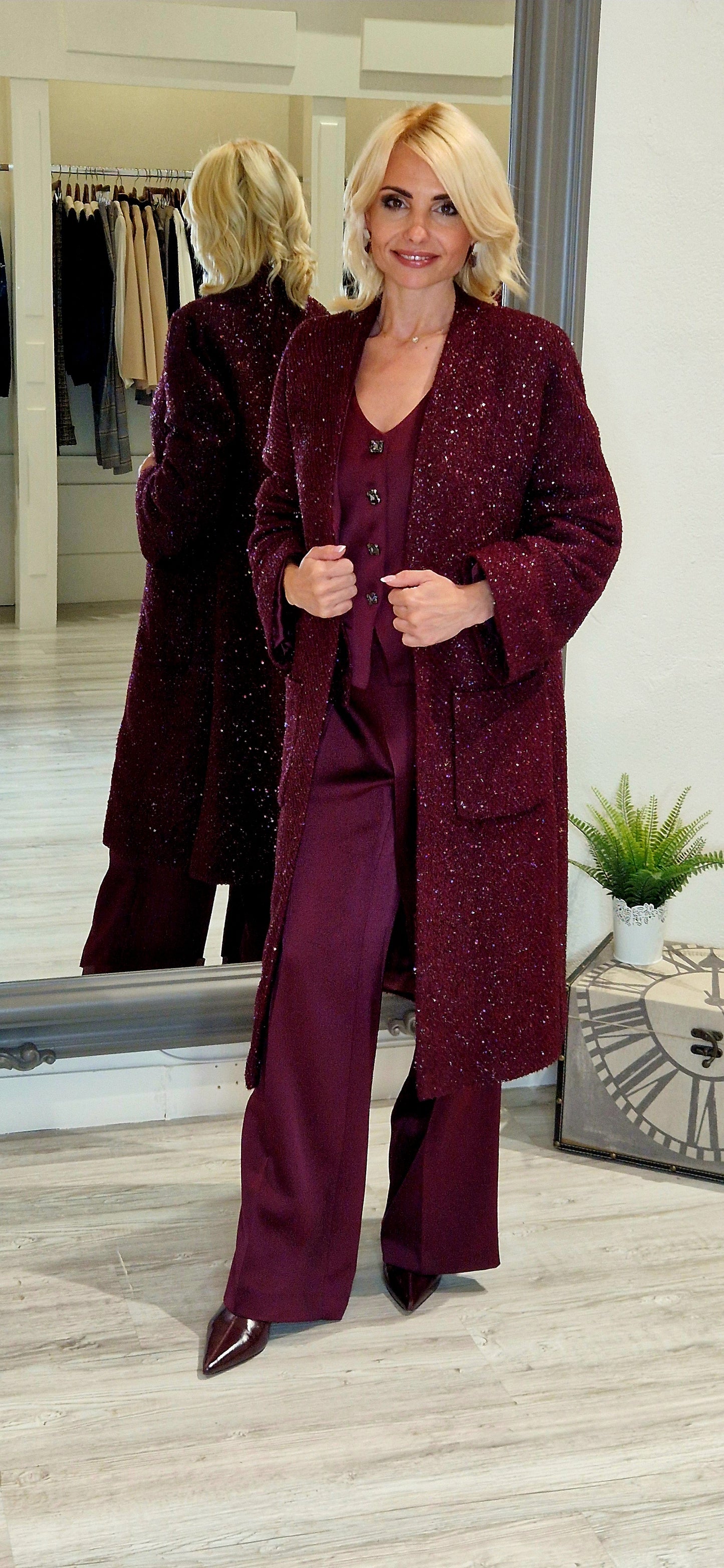 Burgundy Satin Look Waistcoat