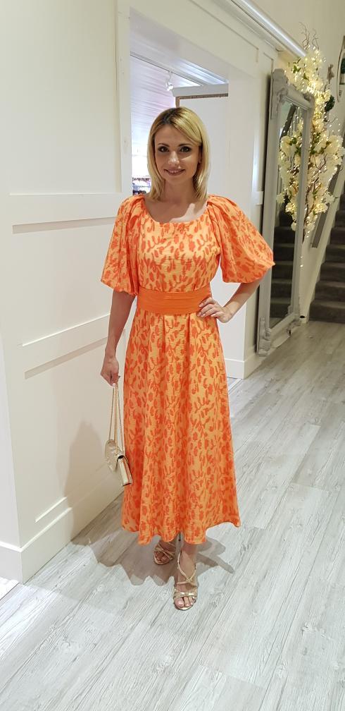 Two Tones Orange Midi Dress