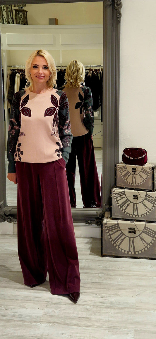 Blush burgundy and Green Jumper