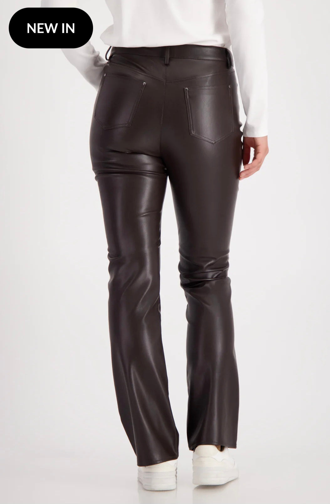 Brown Leather-look bootcut trousers