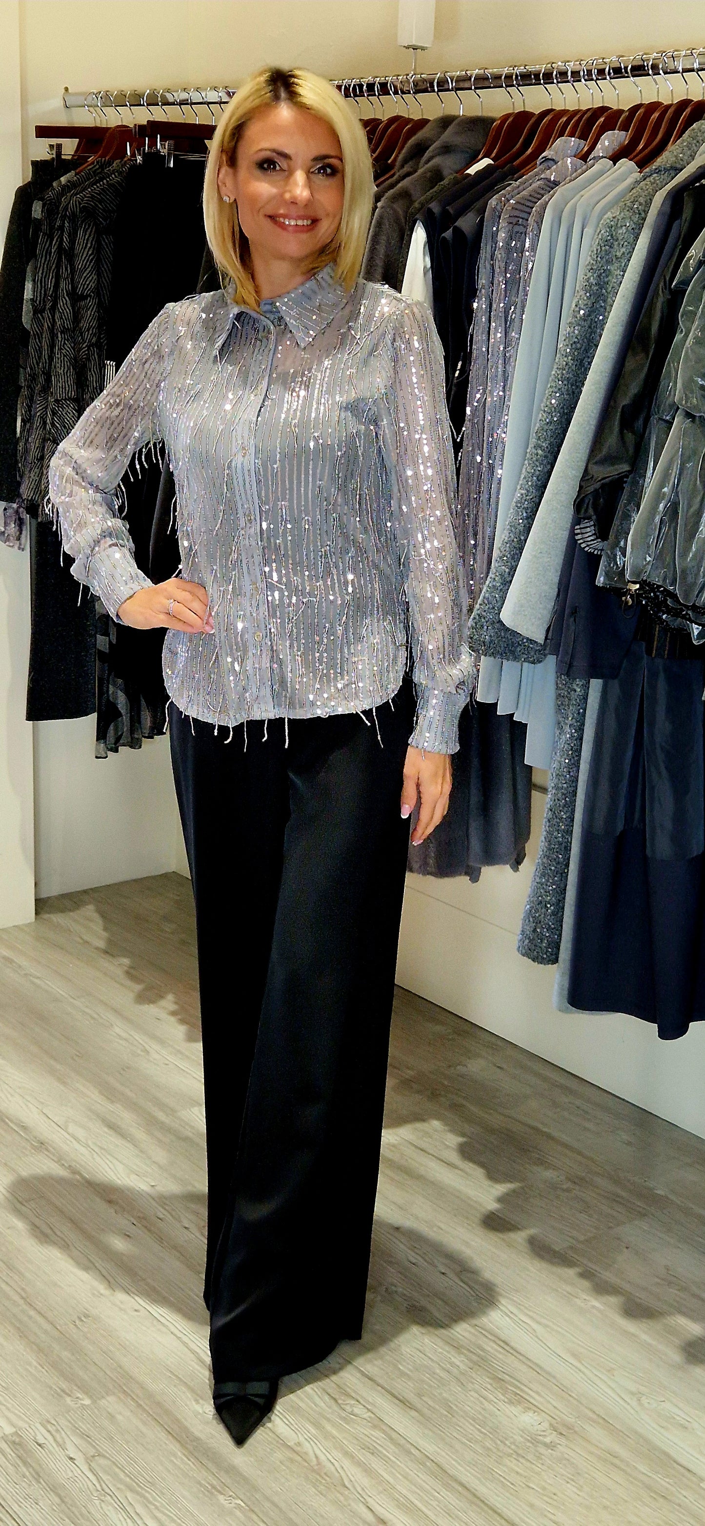 Black Satin Palazzo Trousers