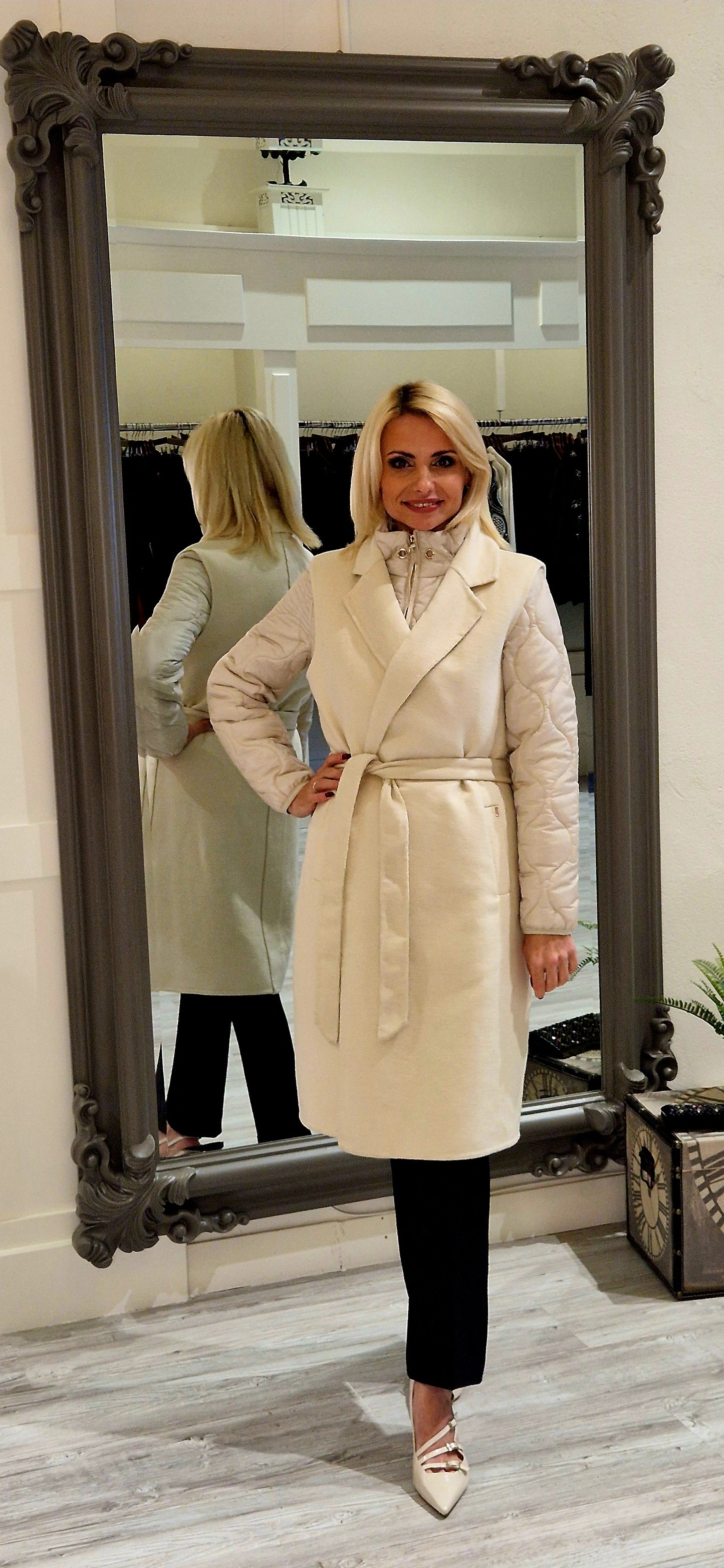 Cream Gillet With Padded Jacket