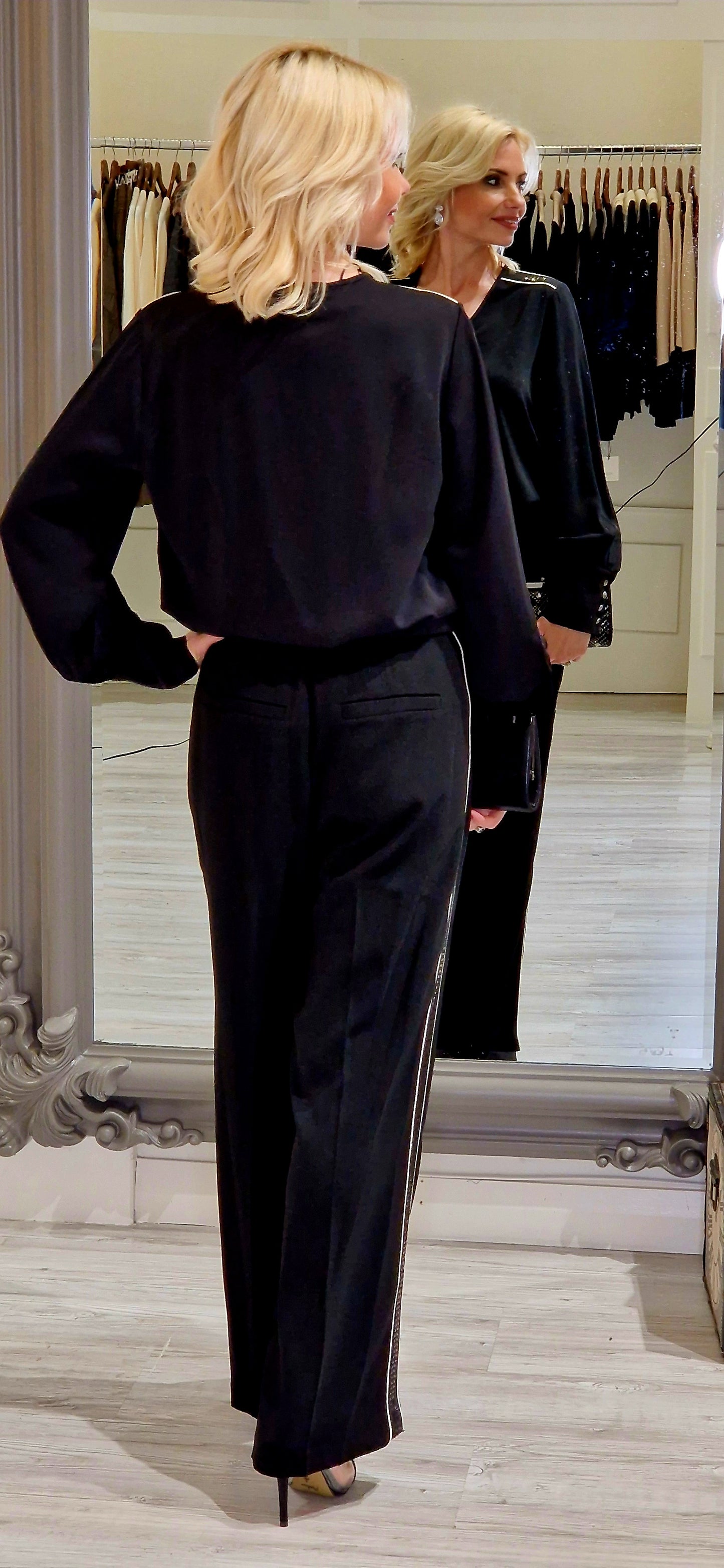 Black Embellished Trim Blouse