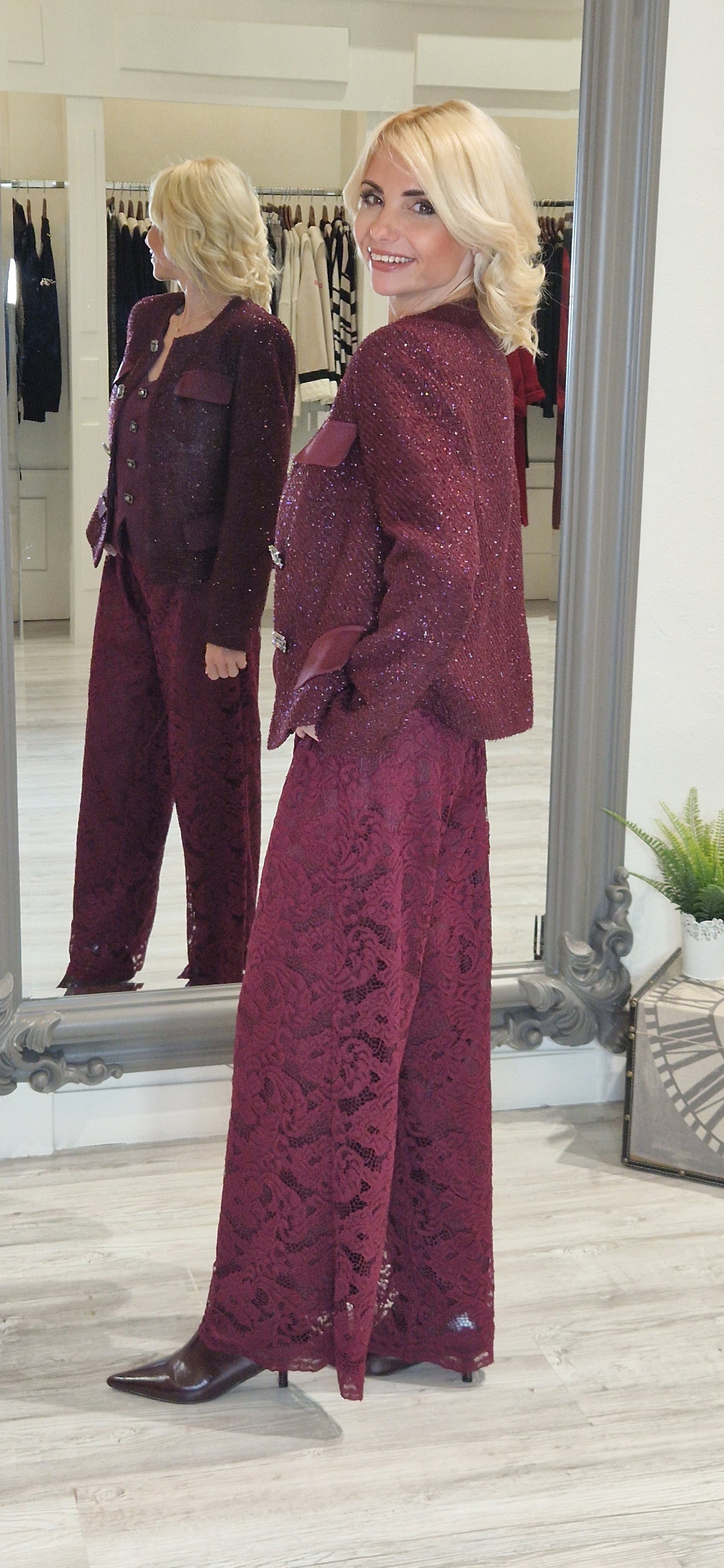Burgundy Lace Trousers