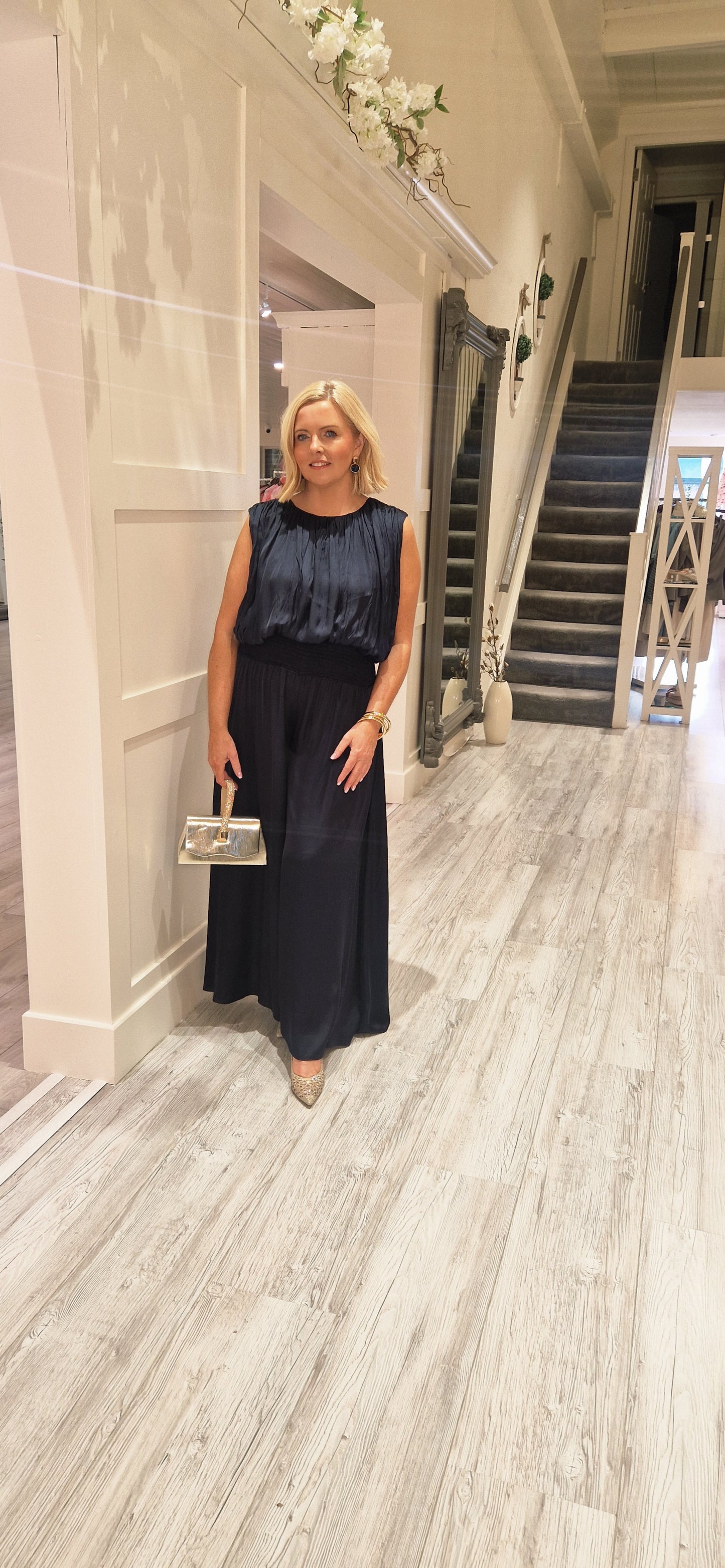 Any Moment Now Navy Blue Aurora Wide Leg Trousers