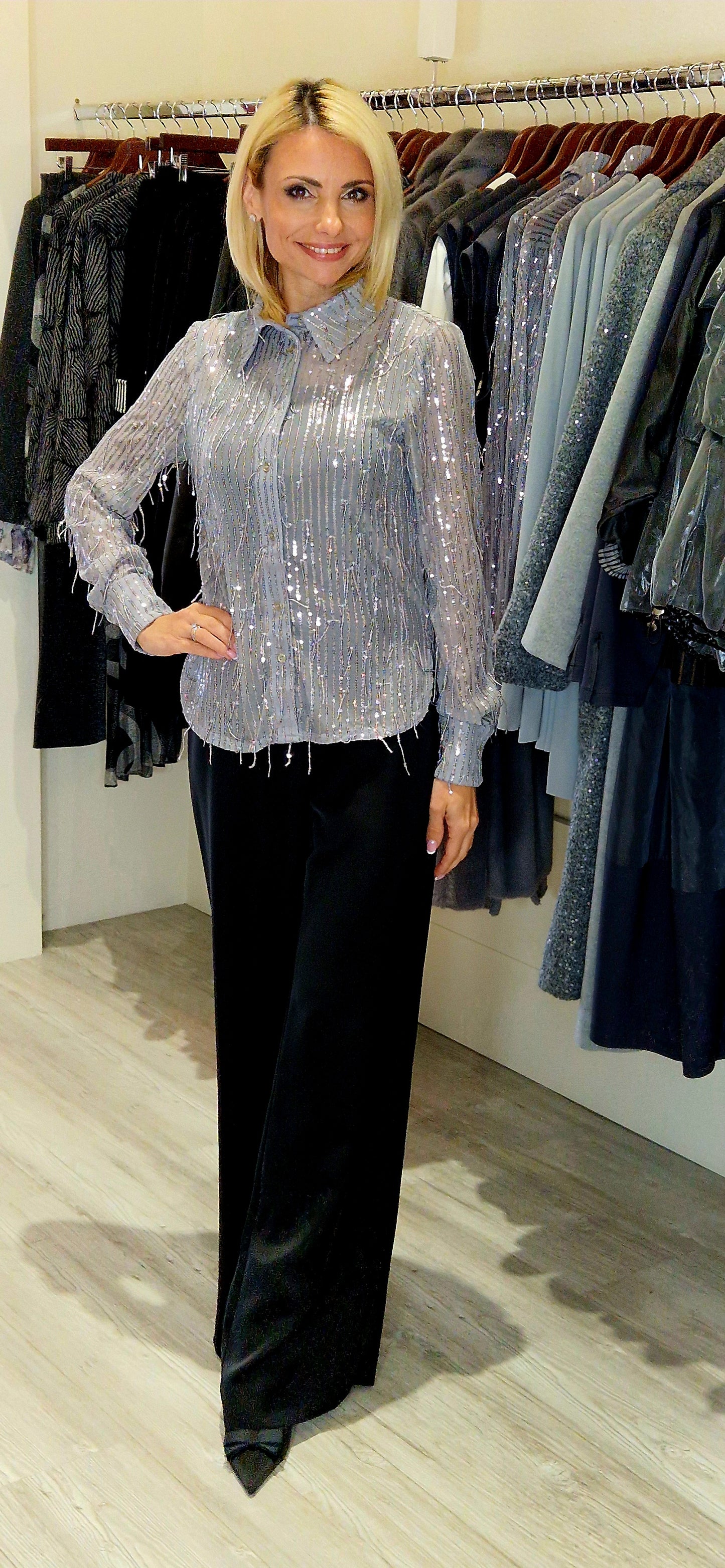 Black Satin Palazzo Trousers