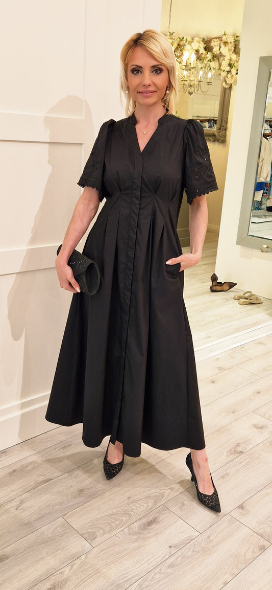 Poppy CC Emb Pleat Dress Black